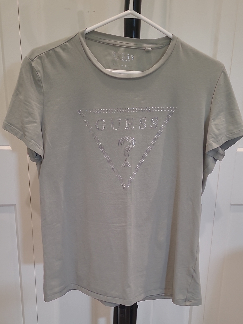 GUESS Light Sage Green Rhinestone Logo Tee